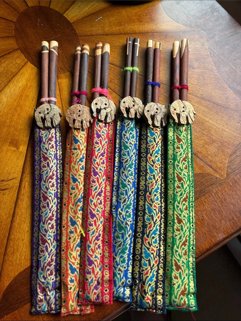 Handcrafted Wooden Chopsticks with Decorative Fabric Sleeve - Multicolor